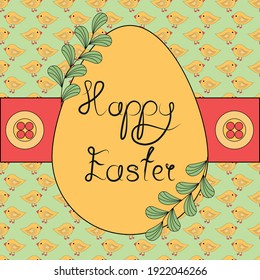 Happy Easter greeting card with chickens