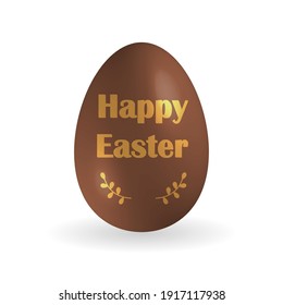Happy Easter greeting card with chocolate Easter egg and gold greeting text.Vector illustration