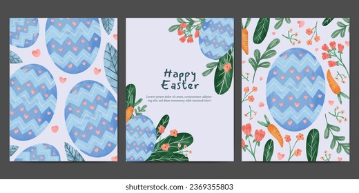 happy easter greeting card collection. easter egg and floral watercolor illustration