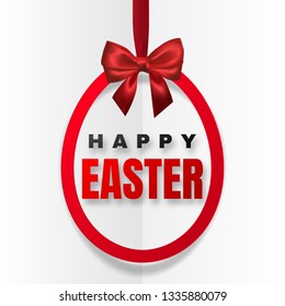 Happy Easter Greeting Card with Color Paper Easter Egg on Pink Background. Vector illustration.