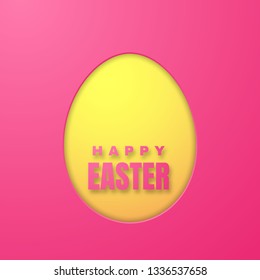 Happy Easter Greeting Card with Color Paper Easter Egg on Pink Background. Vector illustration.