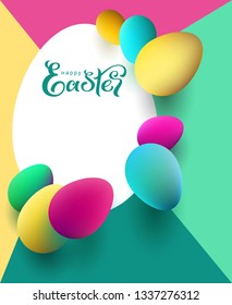 Happy easter greeting card with color eggs. Vector illustration