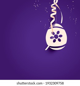 Happy Easter greeting card with color paper cut Easter Egg and confetti isolated on a purple background