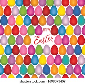 Happy Easter greeting card. Easter colored eggs holiday seamless pattern. Festive spring holiday background 