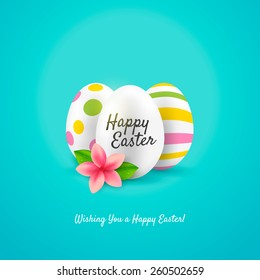Happy easter greeting card. Colored eggs. Vector illustration