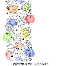 Happy Easter greeting card with colorful Easter eggs composition hand drawn and florals ornament