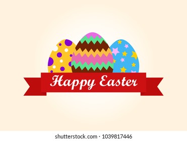 Happy Easter greeting card with colorful eggs and text - Vector illustration