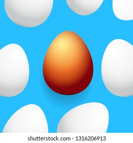 Happy easter greeting card with colorful golden egg and white eggs isolated on blue background. Vector Happy easter creative concept illustration