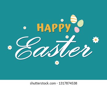 Happy easter greeting card with  colorful eggs and flower,Vector illustration.