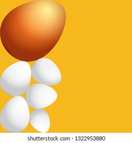 Happy easter greeting card with colorful golden egg and white eggs isolated on orange background. Vector Happy easter creative concept illustration 