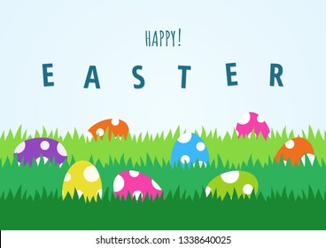 Happy Easter greeting card with Colorful easter eggs. Vector illustration