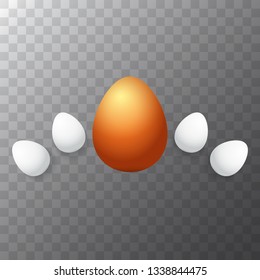 Happy easter greeting card with colorful golden egg and white eggs isolated on transparent background. Vector Happy easter creative concept illustration