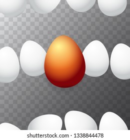 Happy easter greeting card with colorful golden egg and white eggs isolated on transparent background. Vector Happy easter creative concept illustration