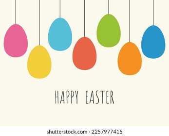 Happy Easter greeting card with colorful eggs.