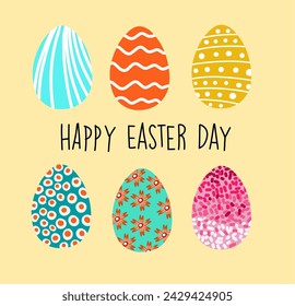 Happy Easter greeting card with colorful painted eggs