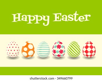 Happy Easter Greeting Card. Colorful Easter eggs. Vector Illustration.