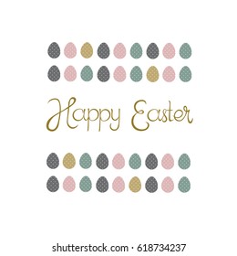 Happy Easter greeting card with colorful ornament of eggs. Isolated on white