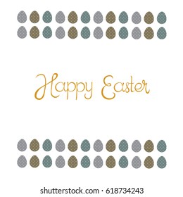 Happy Easter greeting card with colorful ornament of eggs. Isolated on white