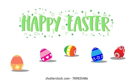 Happy Easter greeting card with colorful eggs. Vector illustration.Happy easter day concept.