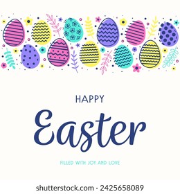 Happy Easter. Greeting card concept in modern minimal style. Background with Easter eggs. Vector illustration