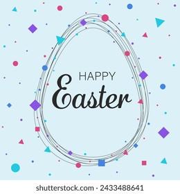 Happy Easter. Greeting card concept in modern minimal style. Background with Easter egg and geometric shapes. Vector illustration