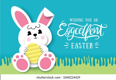 Happy Easter greeting card with cute little bunny and lettering design