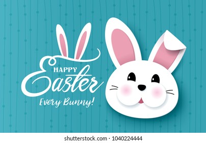 Happy Easter greeting card with cute little bunny and lettering design