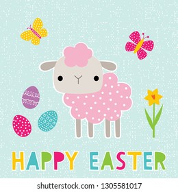 Happy Easter greeting card with a cute sheep