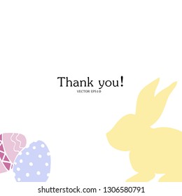 Happy Easter greeting card with cute yellow bunny and eggs. Welcome spring season with rabbit. Animal wildlife holiday cartoon character.
