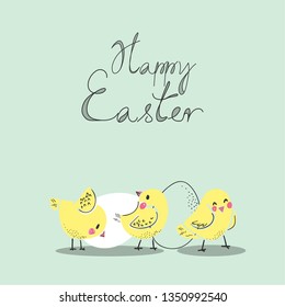 happy easter greeting card with cute chicks