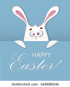 Happy Easter greeting card. Cute Easter Rabbit cartoon character. Stock vector illustration.