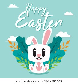 Frohe Ostergrußkarte mit Cute Osterkaninchen / Osterblase Vektorillustration Illustration