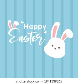 Happy Easter greeting card with cute little bunny and lettering design