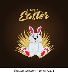 Feliz tarjeta de saludo de Pascua con lindo conejito de Pascua y huevos