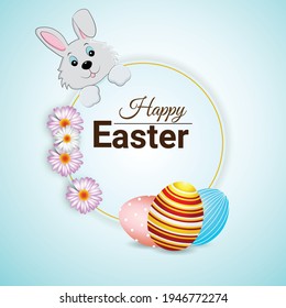 Happy easter greeting card with cute easter bunny and eggs