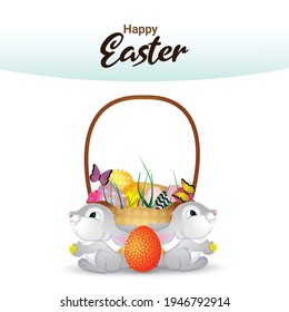 Happy easter greeting card with cute easter bunny and eggs