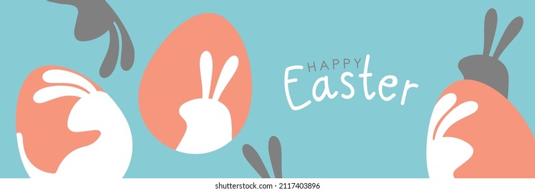 Feliz tarjeta de felicitación de Pascua con lindo conejo blanco y huevos. Conjunto de caracteres de conejo. Caricatura sobre las fiestas de animales salvajes. -Vector.