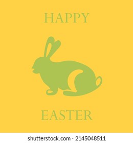 Happy Easter greeting card with cute bunny and text. Rabbit character art. Animal wildlife holidays cartoon. Vector illustration in flat style