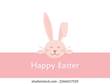 Tarjeta de felicitación de Pascua feliz con conejo lindo, ilustración vector rosa, 2023