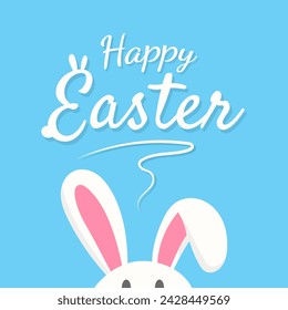 Happy Easter greeting card. Cute bunny ears with lettering. Modern and colorful vector illustration.