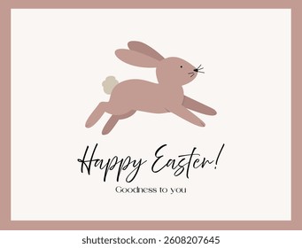 Happy Easter Greeting Card with Cute Bunny. Vector Illustration