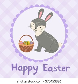 Happy Easter greeting card with a cute rabbit. Vector illustration