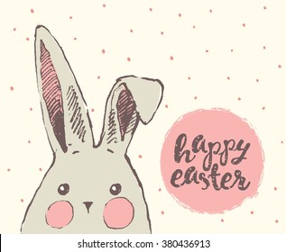 Happy Easter greeting  card with cute easter bunny, easter rabbit