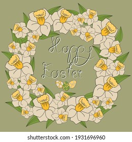 Feliz tarjeta de felicitación de Pascua con daffodils