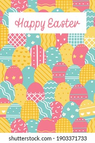 Happy Easter greeting card. Decorated Easter eggs. Vector illustration in flat style