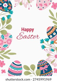 Happy Easter Greeting Card with Decorated Eggs