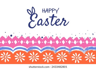 Happy Easter. Greeting card with decorations. Painted egg design. Vector illustration