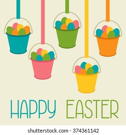 Happy Easter greeting card with decorative buckets. Concept can be used for holiday invitations and posters.