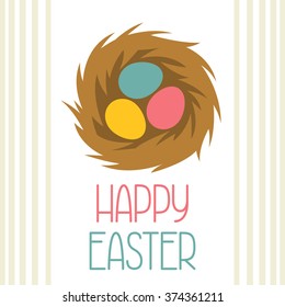 Happy Easter greeting card with decorative nest. Concept can be used for holiday invitations and posters.