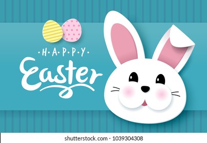 Feliz diseño de tarjetas de felicitación de Pascua con lindo conejito y letras
